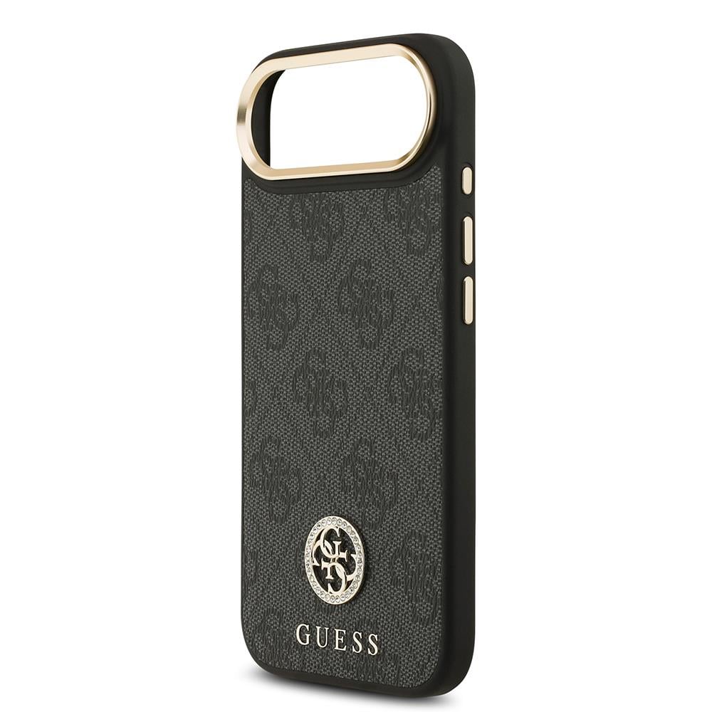 Apple iPhone 17 Air Kılıf Guess Orjinal Lisanslı M-safe Şarj Özellikli Gold Metal Kamera Çerçeveli Taşlı 4G Logolu Kapak