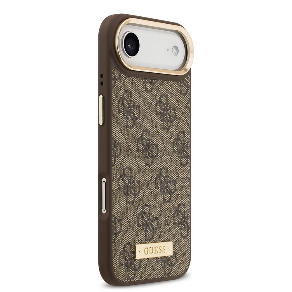 Apple iPhone 17 Air Kılıf Guess Orjinal Lisanslı M-safe Şarj Özellikli 4G Desenli PU Metal Plaka Klasik Logolu Kapak