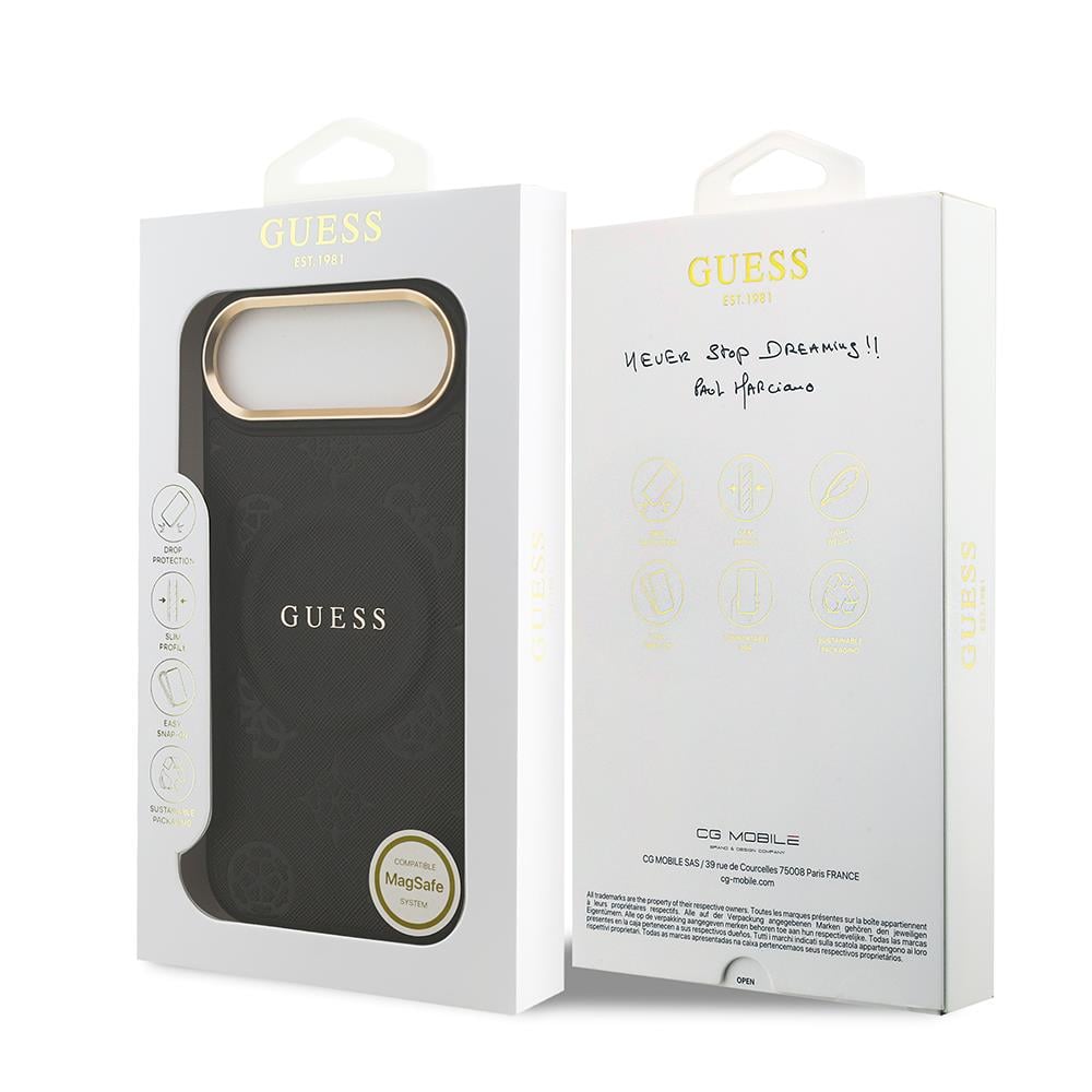 Apple iPhone 17 Air Kılıf Guess Orjinal Lisanslı M-safe Şarj Özellikli Sıcak Baskılı Yazı Logolu PU Deri Peony Kapak