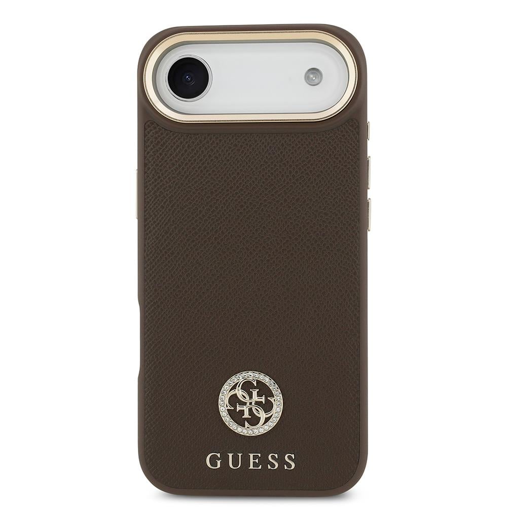 Apple iPhone 17 Air Kılıf Guess Orjinal Lisanslı M-safe Şarj Özellikli Grained Yazı ve Taşlı 4G Logolu Kapak