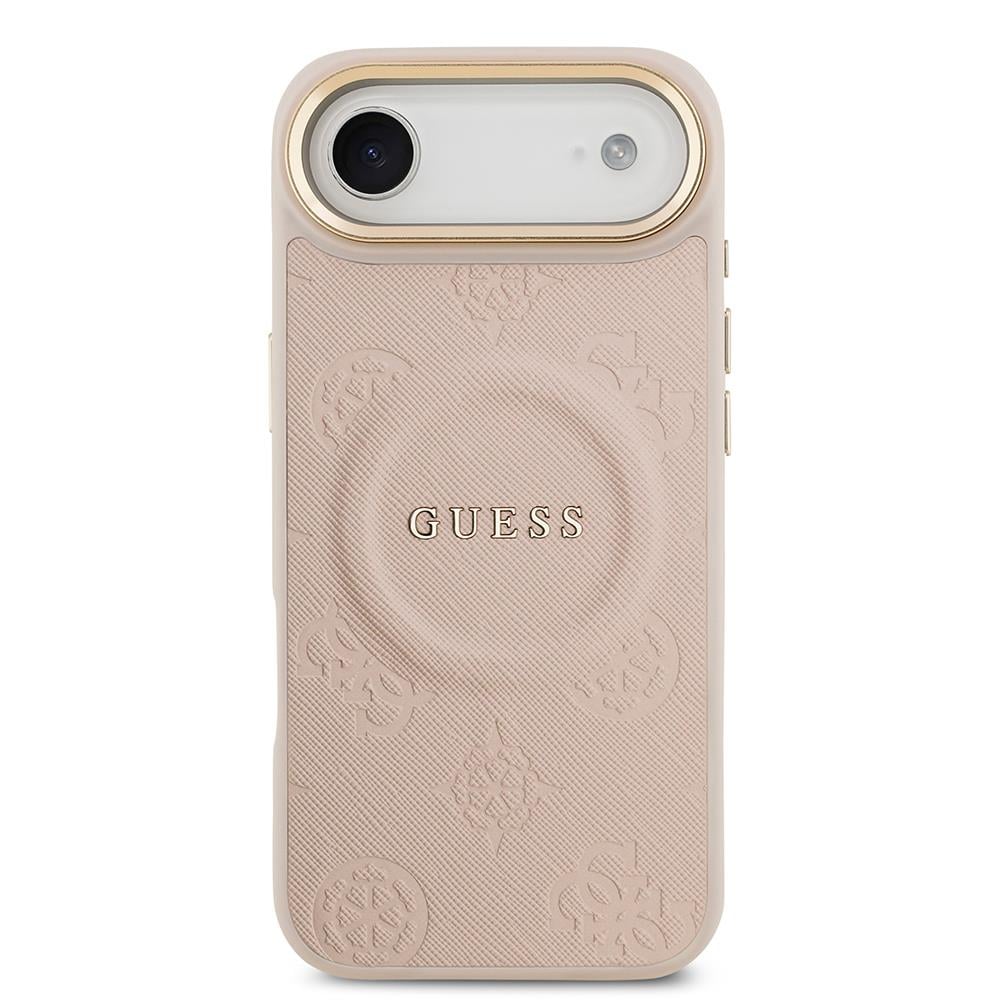 Apple iPhone 17 Air Kılıf Guess Orjinal Lisanslı M-safe Şarj Özellikli Sıcak Baskılı Yazı Logolu PU Deri Peony Kapak