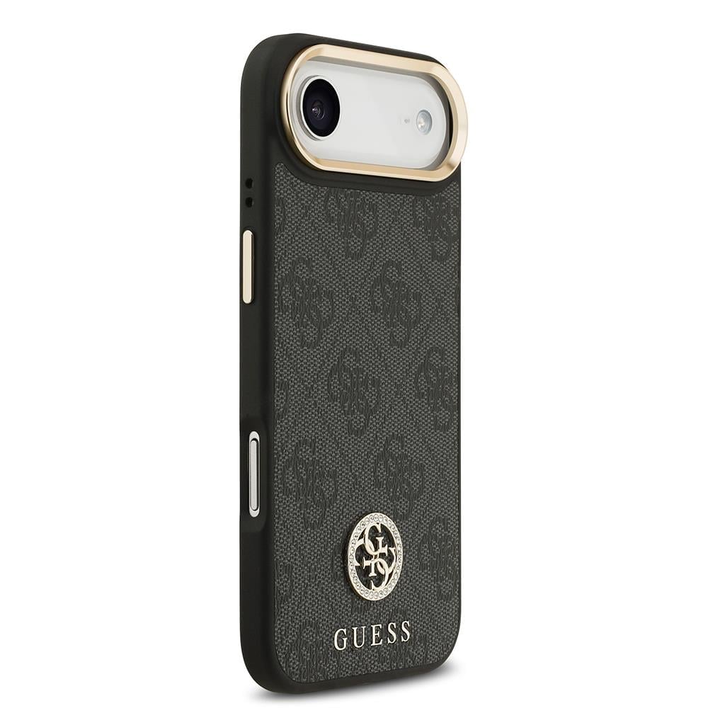 Apple iPhone 17 Air Kılıf Guess Orjinal Lisanslı M-safe Şarj Özellikli Gold Metal Kamera Çerçeveli Taşlı 4G Logolu Kapak