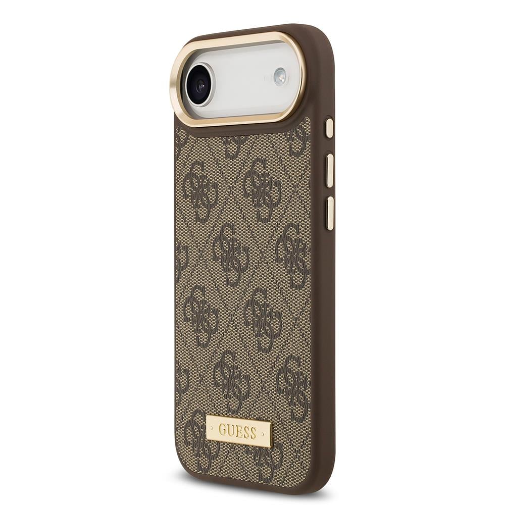 Apple iPhone 17 Air Kılıf Guess Orjinal Lisanslı M-safe Şarj Özellikli 4G Desenli PU Metal Plaka Klasik Logolu Kapak