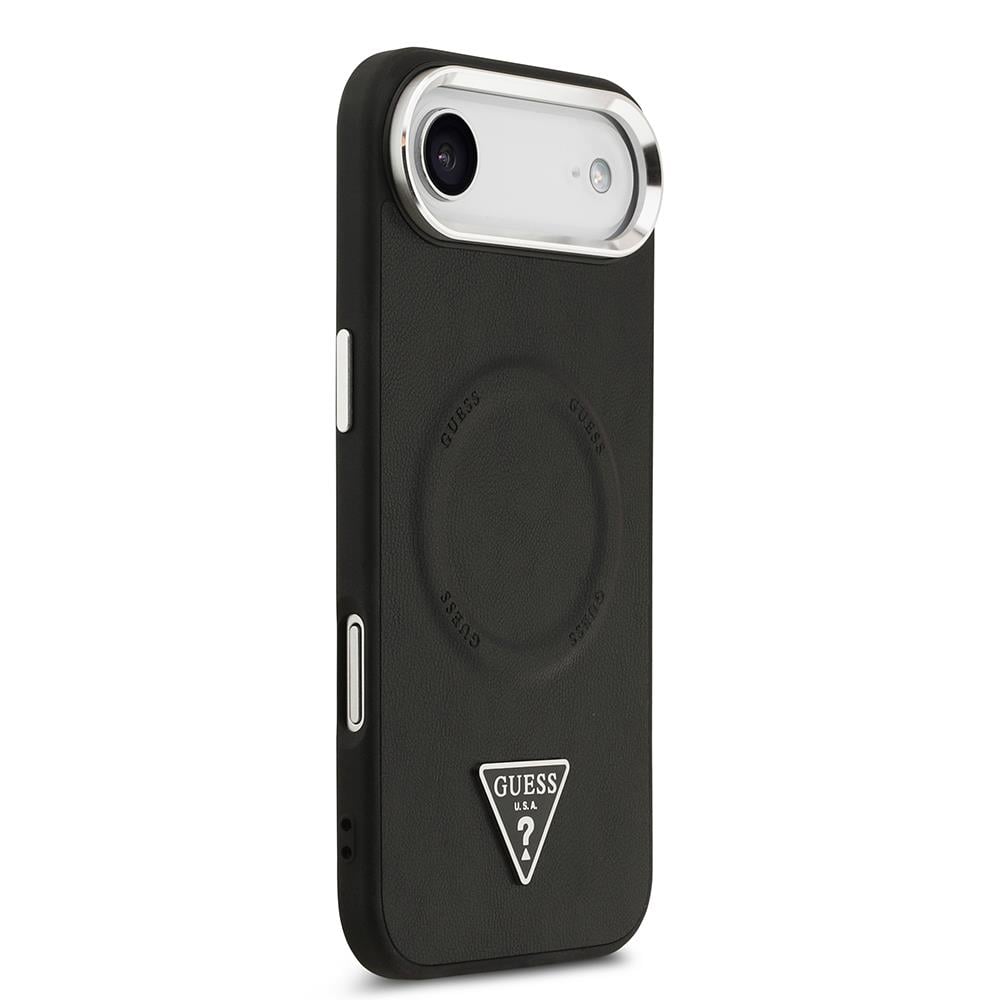 Apple iPhone 17 Air Kılıf Guess Orjinal Lisanslı M-safe Şarj Özellikli PU Deri Metal Kamera Çerçeveli Üçgen Logolu Kapak