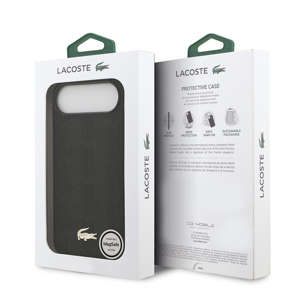 Apple iPhone 17 Air Kılıf Lacoste Orjinal Lisanslı M-safe Şarj Özellikli PU Deri Tasarımlı Karışık Monogram Desenli Kapak