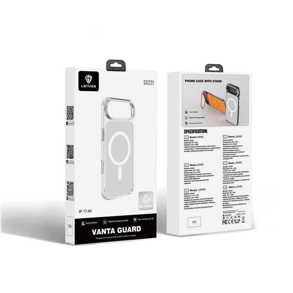 Apple iPhone 17 Air Kılıf M-safe Şarj Özellikli Metal Kamera Çerçeveli Airbag Tasarımlı Lenyes CK221 Sert PC Kapak