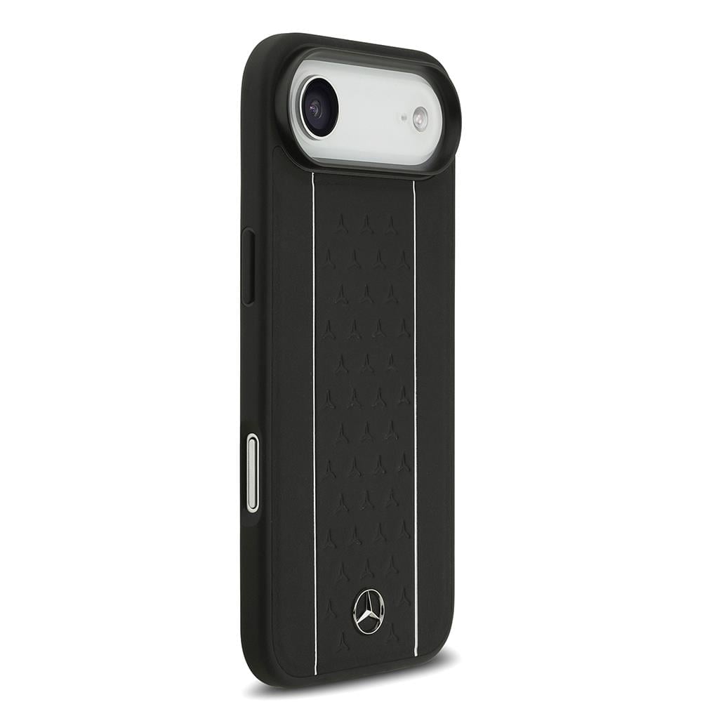 Apple iPhone 17 Air Kılıf Mercedes Benz Orjinal Lisanslı M-safe Şarj Özellikli Şeritli Yıldız Desenli Metal Logolu Deri Kapak