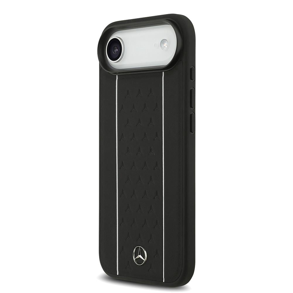 Apple iPhone 17 Air Kılıf Mercedes Benz Orjinal Lisanslı M-safe Şarj Özellikli Şeritli Yıldız Desenli Metal Logolu Deri Kapak