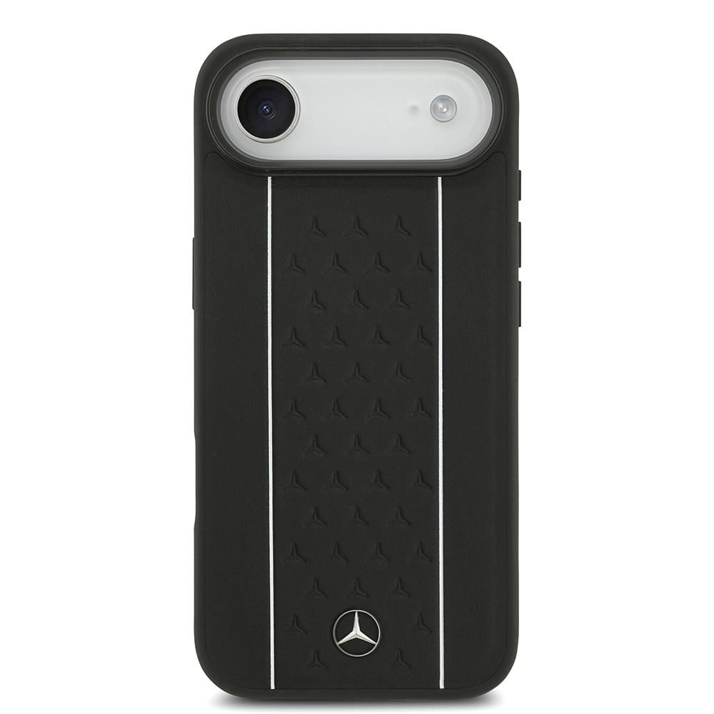 Apple iPhone 17 Air Kılıf Mercedes Benz Orjinal Lisanslı M-safe Şarj Özellikli Şeritli Yıldız Desenli Metal Logolu Deri Kapak
