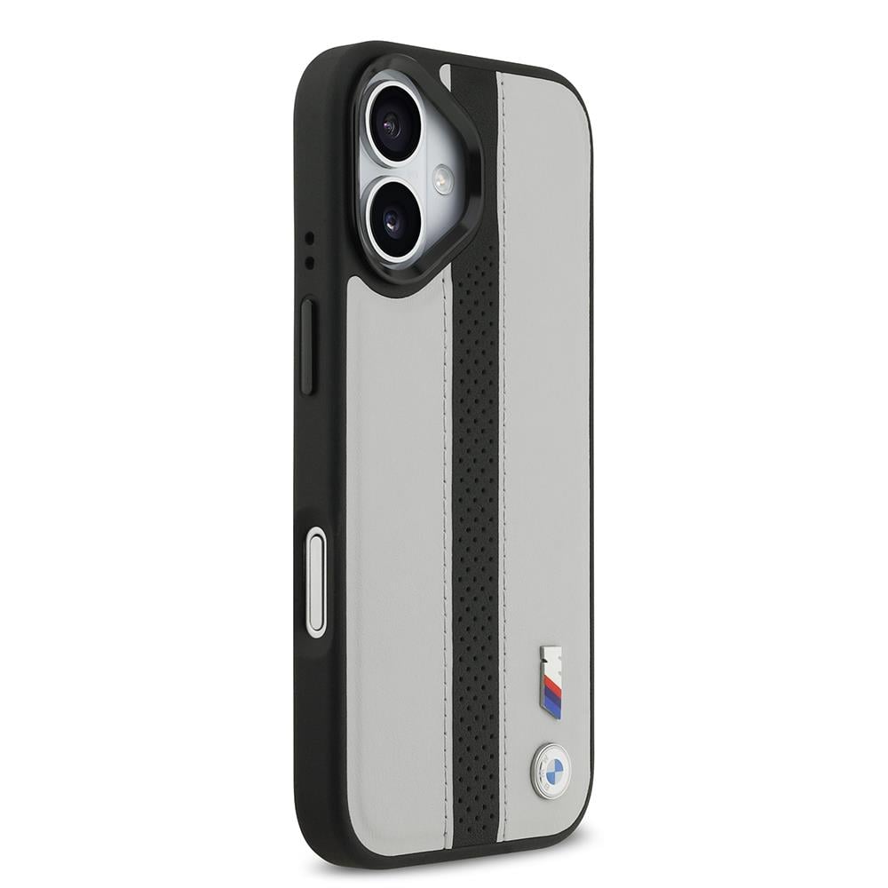 Apple iPhone 17 Kılıf BMW Orjinal Lisanslı M-safe Şarj Özellikli Deri Arka Yüzey Metal Logolu Delikli Şerit Tasarımlı Kapak