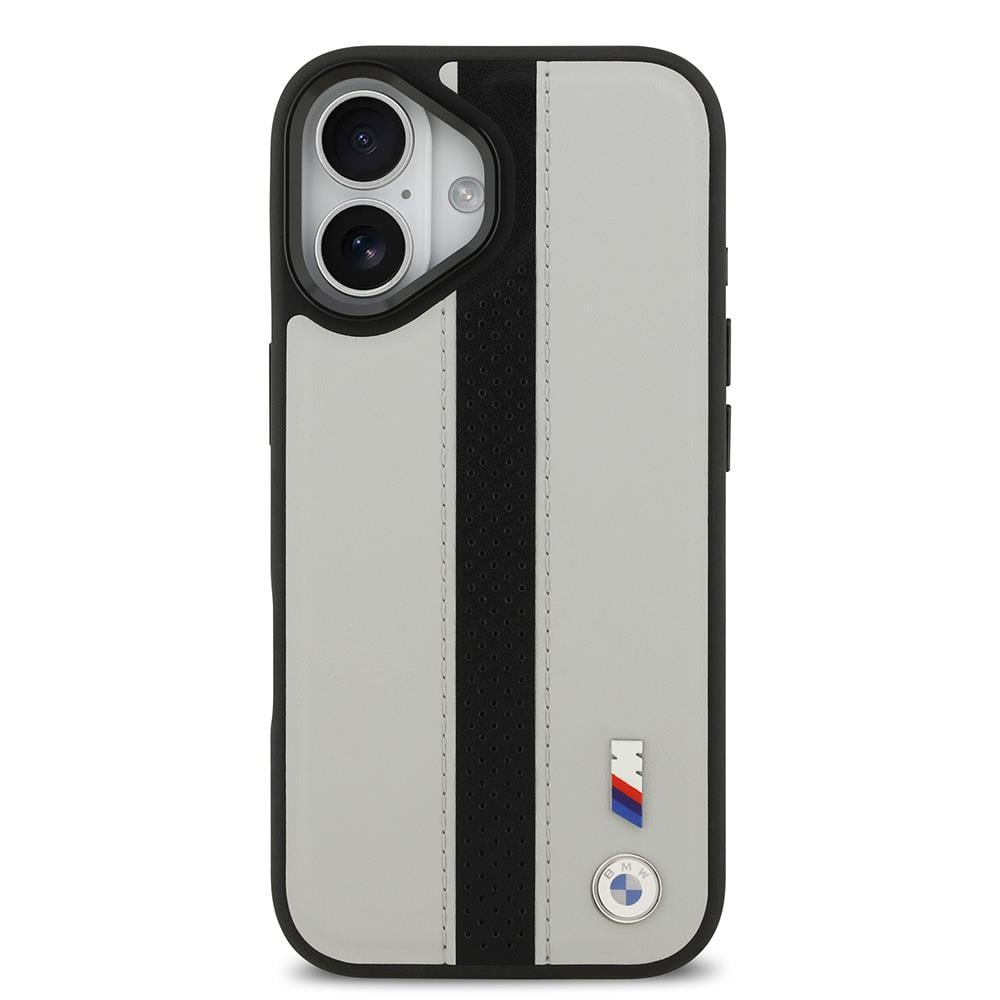 Apple iPhone 17 Kılıf BMW Orjinal Lisanslı M-safe Şarj Özellikli Deri Arka Yüzey Metal Logolu Delikli Şerit Tasarımlı Kapak