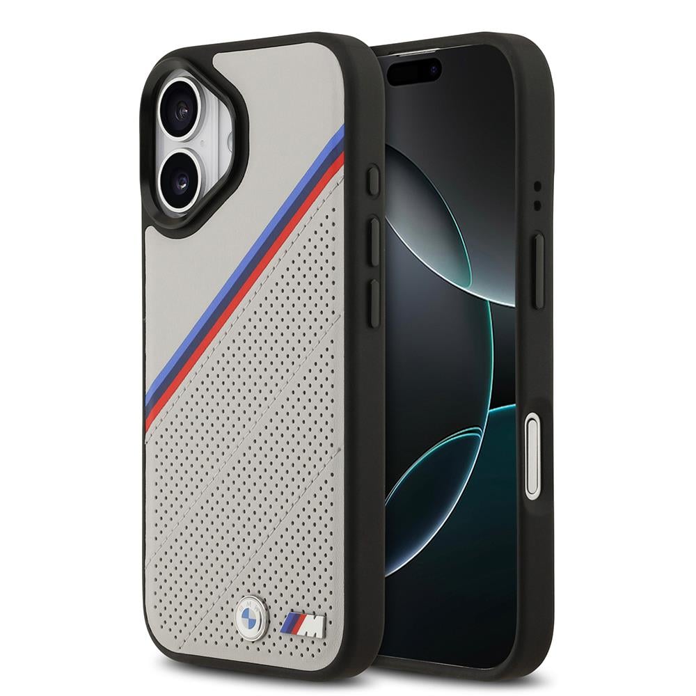 Apple iPhone 17 Kılıf BMW Orjinal Lisanslı M-safe Şarj Özellikli M Logolu Üç Şeritli Delikli Deri Kapak