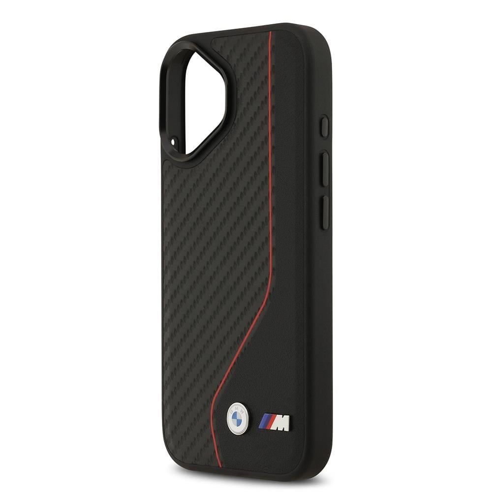Apple iPhone 17 Kılıf BMW Orjinal Lisanslı M-safe Şarj Özellikli Metal BMW ve M Logolu PU Karbon Tasarımlı Kapak