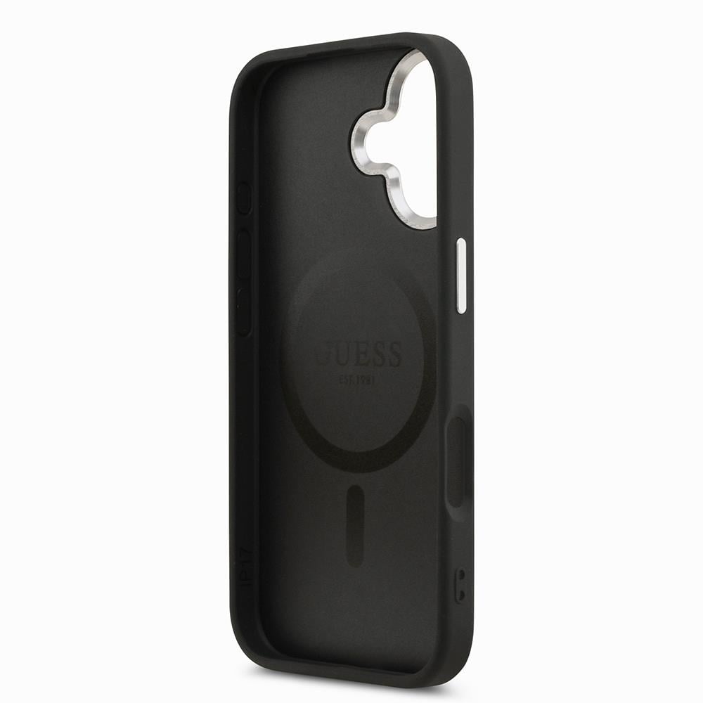 Apple iPhone 17 Kılıf Guess Orjinal Lisanslı M-safe Şarj Özellikli PU Deri Metal Kamera Çerçeveli Üçgen Logolu Kapak