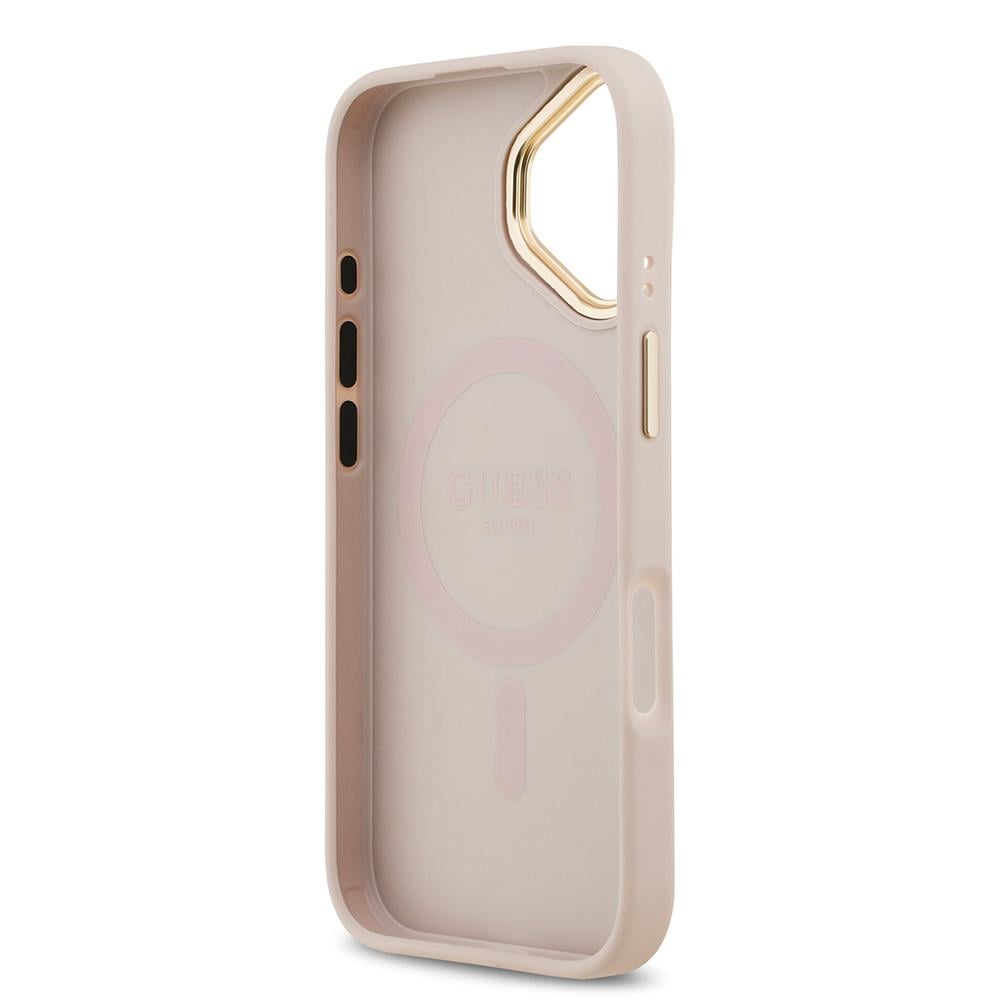 Apple iPhone 17 Kılıf Guess Orjinal Lisanslı M-safe Şarj Özellikli Sıcak Baskılı Yazı Logolu PU Deri Peony Kapak