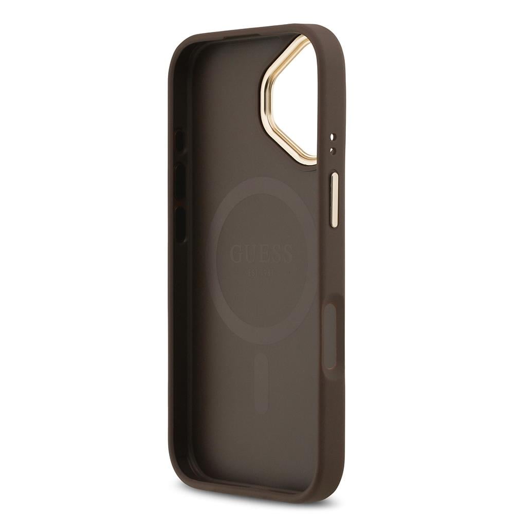 Apple iPhone 17 Kılıf Guess Orjinal Lisanslı M-safe Şarj Özellikli Sıcak Baskılı Yazı Logolu PU Deri Peony Kapak