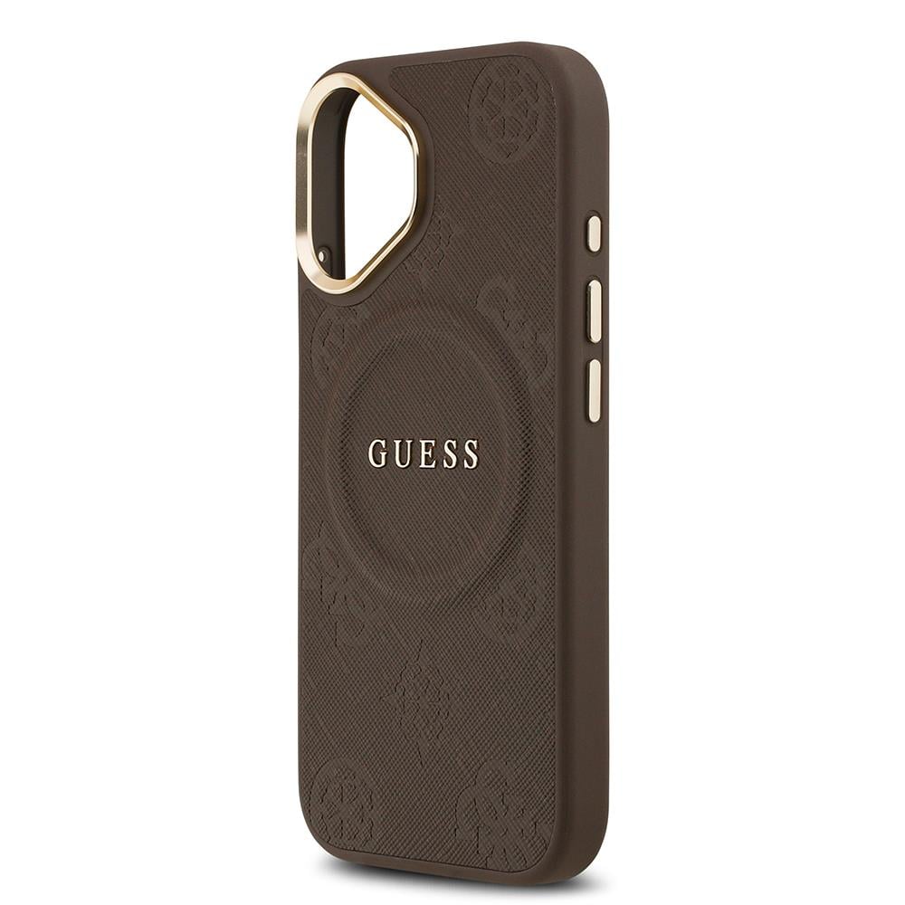 Apple iPhone 17 Kılıf Guess Orjinal Lisanslı M-safe Şarj Özellikli Sıcak Baskılı Yazı Logolu PU Deri Peony Kapak