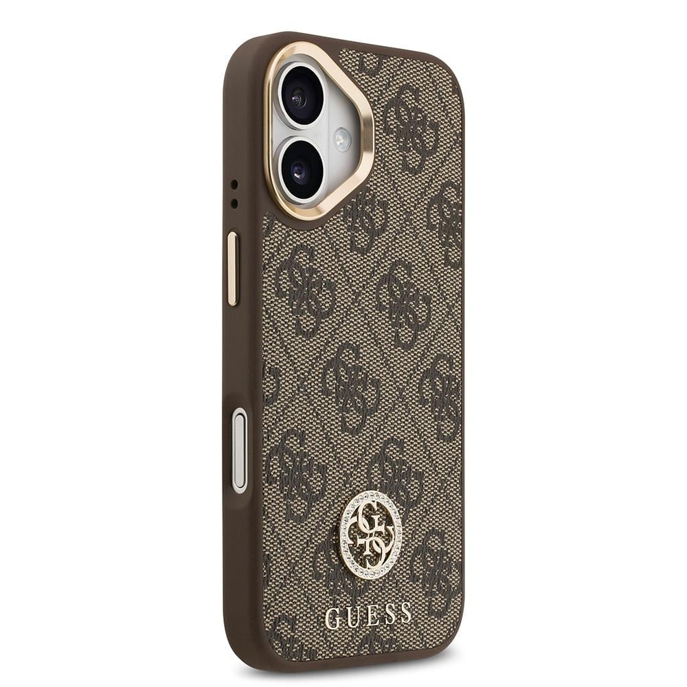 Apple iPhone 17 Kılıf Guess Orjinal Lisanslı M-safe Şarj Özellikli Gold Metal Kamera Çerçeveli Taşlı 4G Logolu Kapak