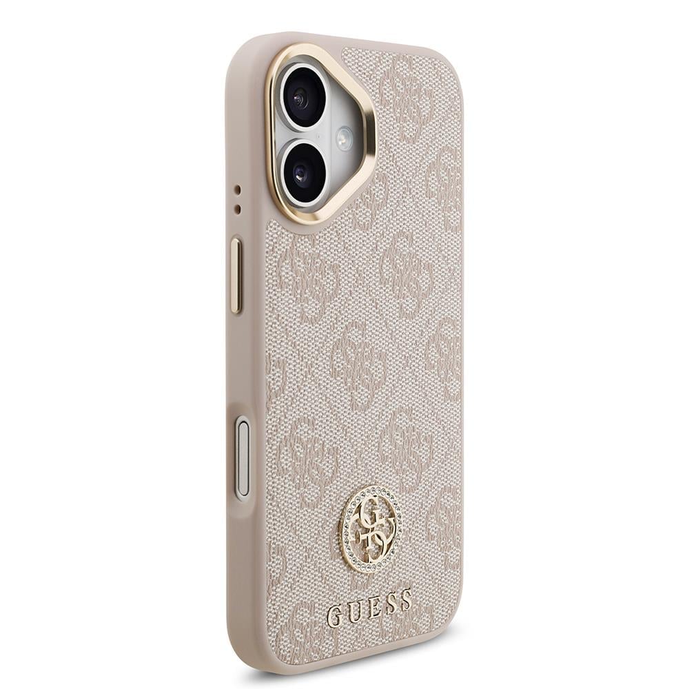Apple iPhone 17 Kılıf Guess Orjinal Lisanslı M-safe Şarj Özellikli Gold Metal Kamera Çerçeveli Taşlı 4G Logolu Kapak