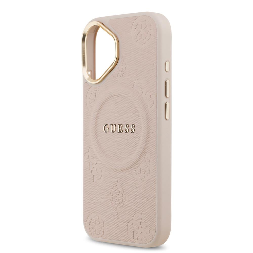 Apple iPhone 17 Kılıf Guess Orjinal Lisanslı M-safe Şarj Özellikli Sıcak Baskılı Yazı Logolu PU Deri Peony Kapak