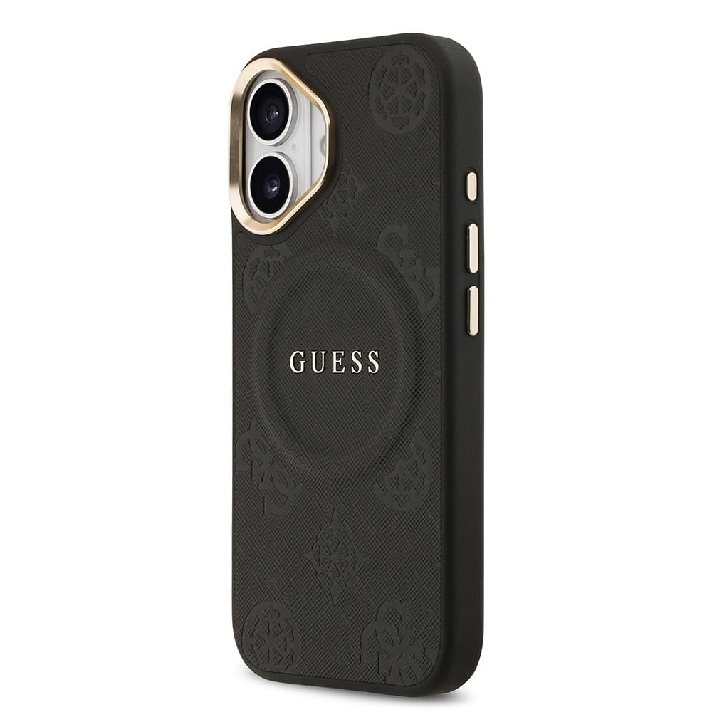 Apple iPhone 17 Kılıf Guess Orjinal Lisanslı M-safe Şarj Özellikli Sıcak Baskılı Yazı Logolu PU Deri Peony Kapak