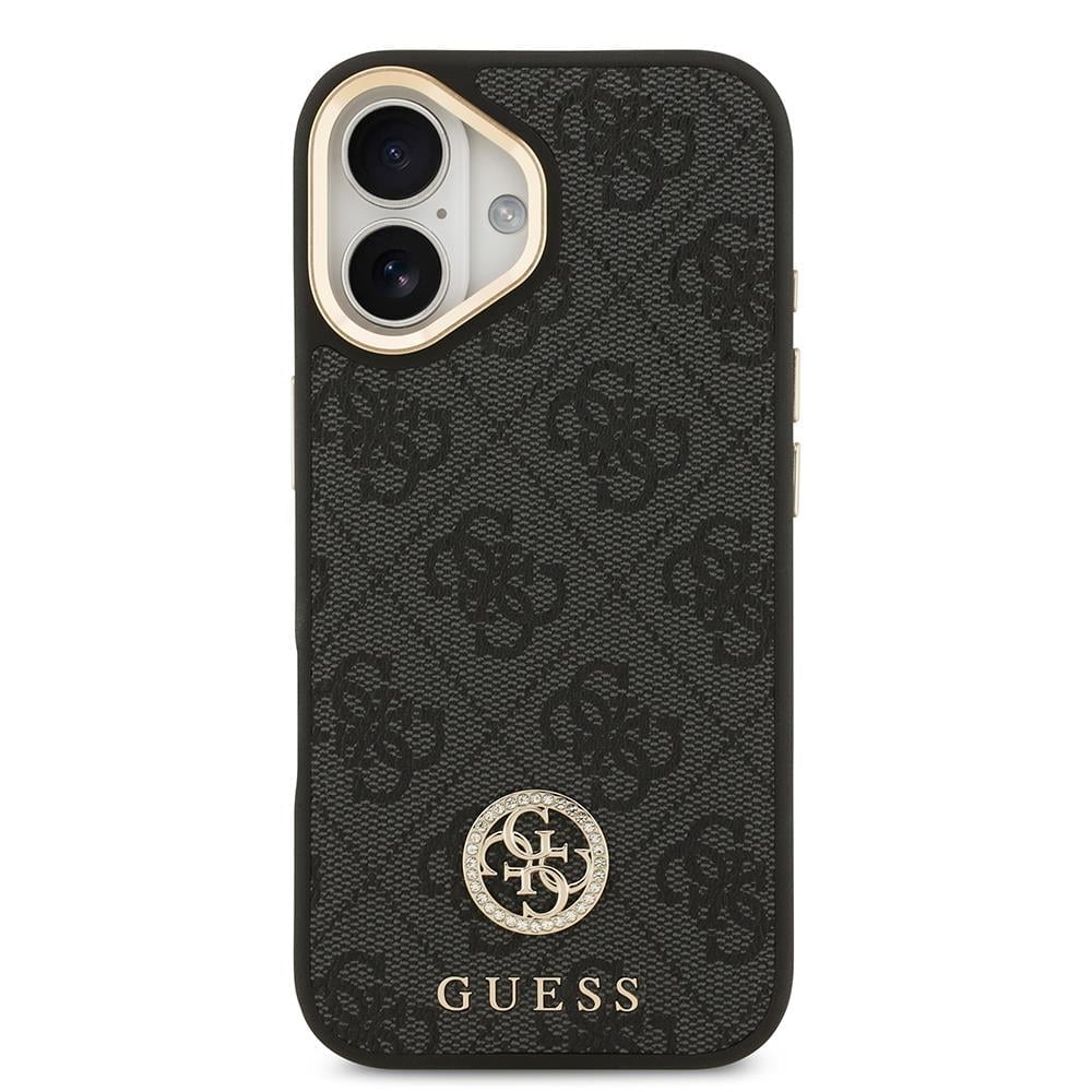 Apple iPhone 17 Kılıf Guess Orjinal Lisanslı M-safe Şarj Özellikli Gold Metal Kamera Çerçeveli Taşlı 4G Logolu Kapak