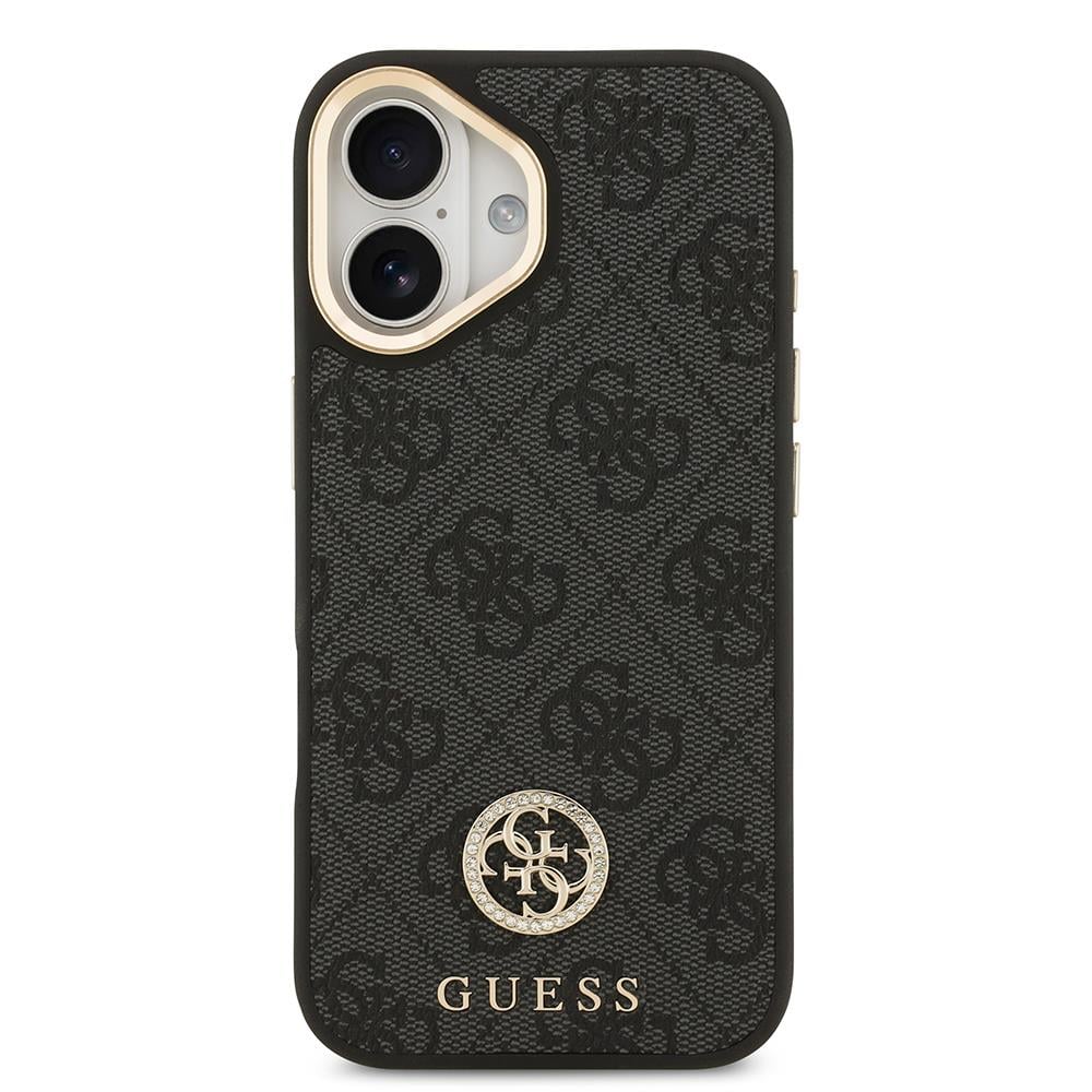 Apple iPhone 17 Kılıf Guess Orjinal Lisanslı M-safe Şarj Özellikli Gold Metal Kamera Çerçeveli Taşlı 4G Logolu Kapak
