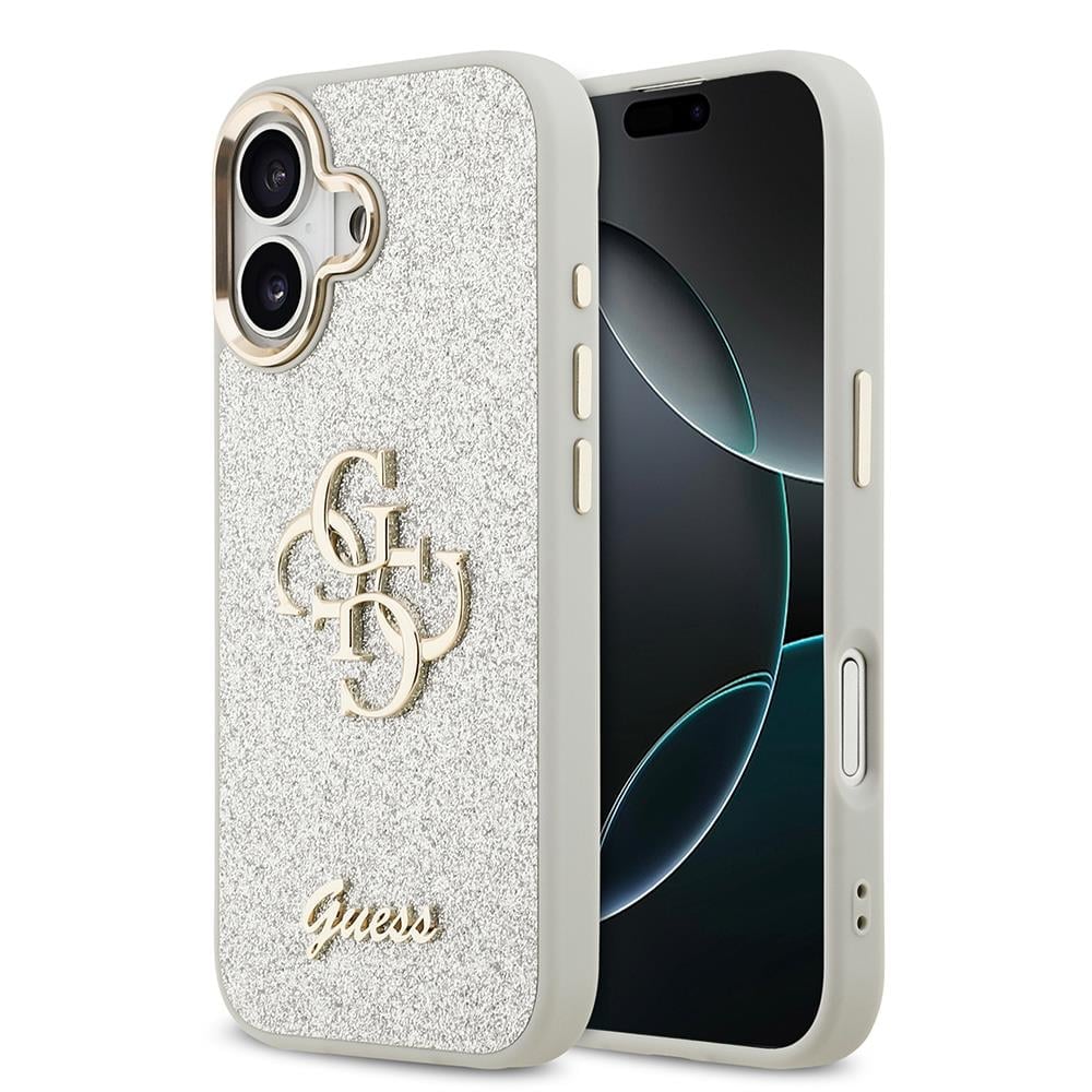 Apple iPhone 17 Kılıf Guess Orjinal Lisanslı 4G Büyük Metal Kamera Çerçeveli ve Logolu Glitter Kapak