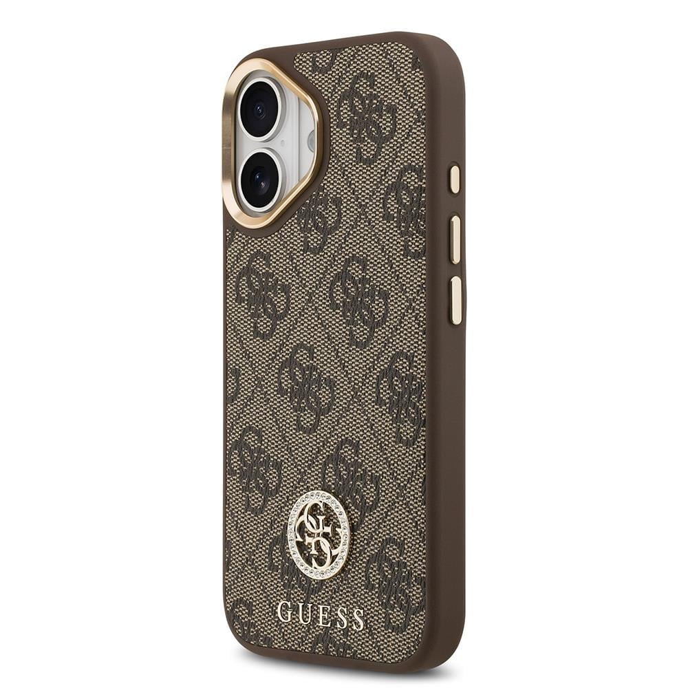 Apple iPhone 17 Kılıf Guess Orjinal Lisanslı M-safe Şarj Özellikli Gold Metal Kamera Çerçeveli Taşlı 4G Logolu Kapak