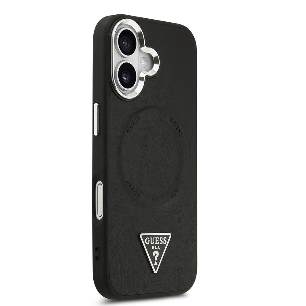 Apple iPhone 17 Kılıf Guess Orjinal Lisanslı M-safe Şarj Özellikli PU Deri Metal Kamera Çerçeveli Üçgen Logolu Kapak