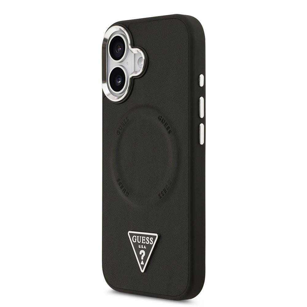Apple iPhone 17 Kılıf Guess Orjinal Lisanslı M-safe Şarj Özellikli PU Deri Metal Kamera Çerçeveli Üçgen Logolu Kapak