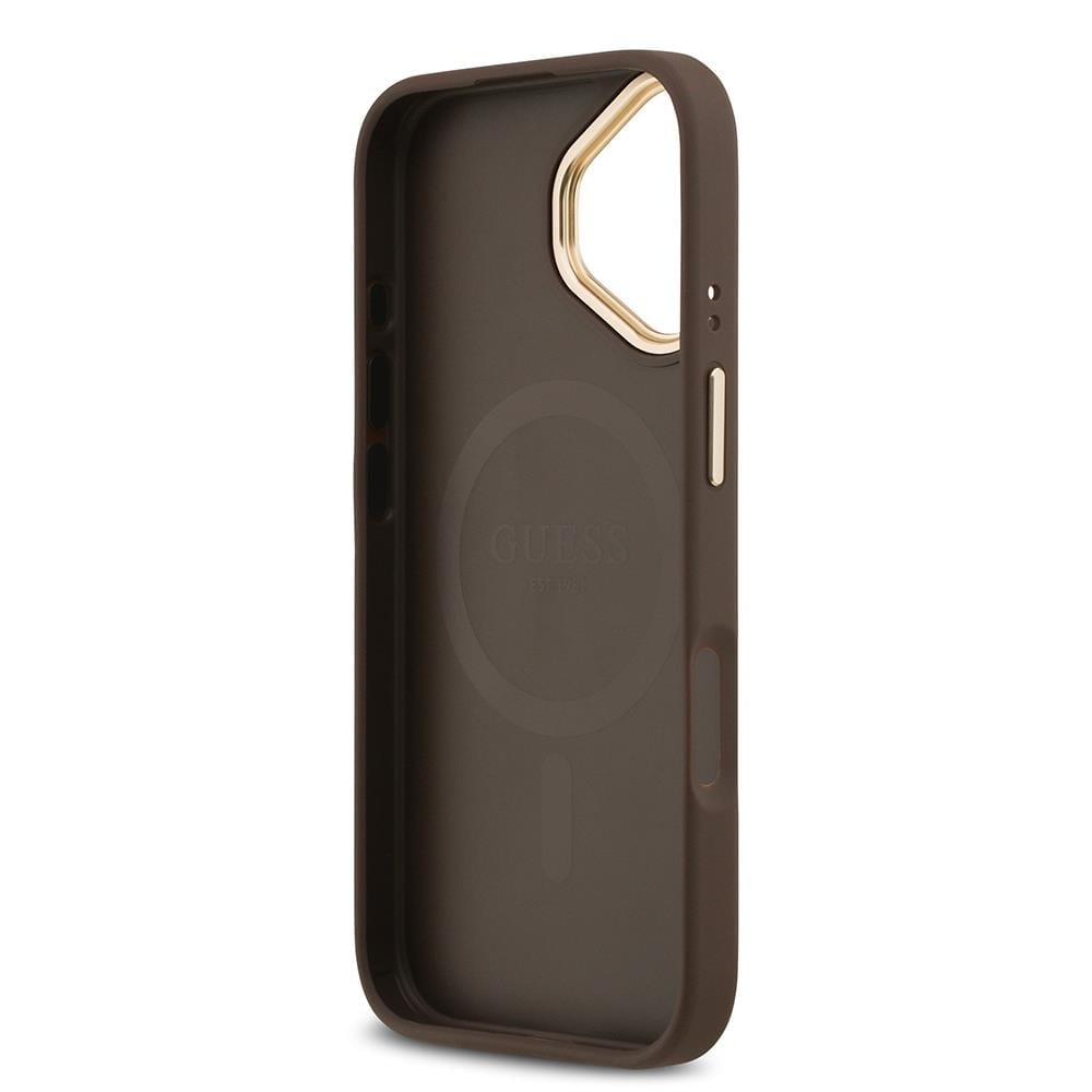 Apple iPhone 17 Kılıf Guess Orjinal Lisanslı M-safe Şarj Özellikli Gold Metal Kamera Çerçeveli Taşlı 4G Logolu Kapak