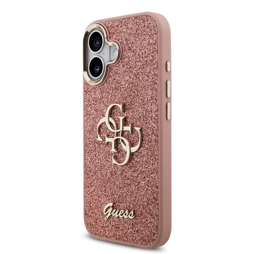 Apple iPhone 17 Kılıf Guess Orjinal Lisanslı 4G Büyük Metal Kamera Çerçeveli ve Logolu Glitter Kapak