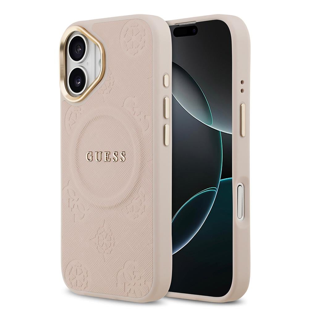 Apple iPhone 17 Kılıf Guess Orjinal Lisanslı M-safe Şarj Özellikli Sıcak Baskılı Yazı Logolu PU Deri Peony Kapak
