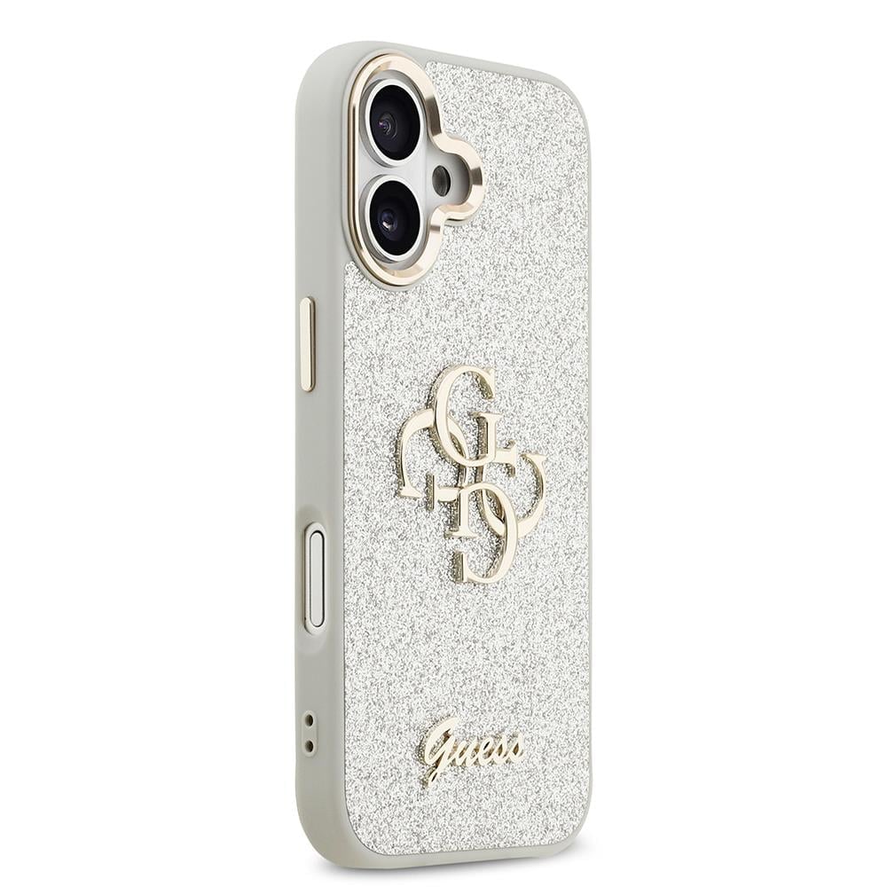 Apple iPhone 17 Kılıf Guess Orjinal Lisanslı 4G Büyük Metal Kamera Çerçeveli ve Logolu Glitter Kapak
