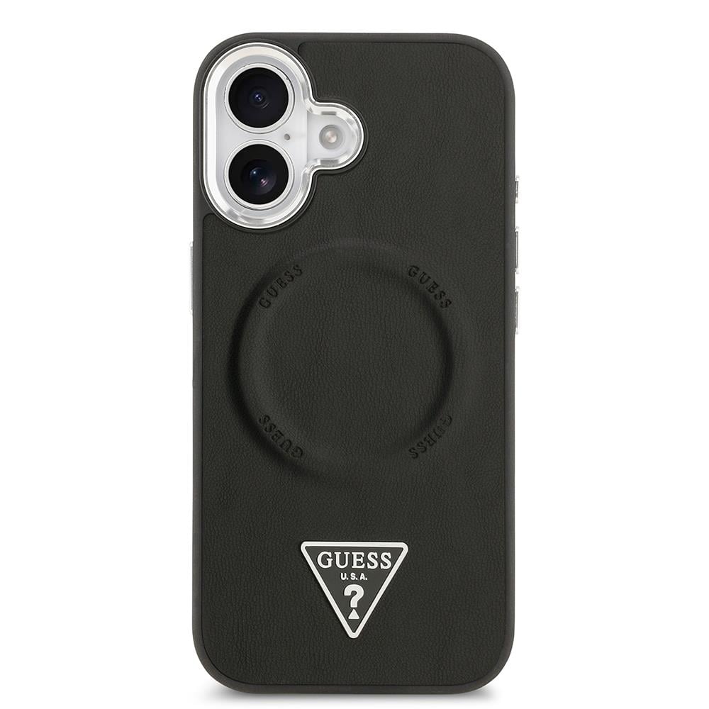 Apple iPhone 17 Kılıf Guess Orjinal Lisanslı M-safe Şarj Özellikli PU Deri Metal Kamera Çerçeveli Üçgen Logolu Kapak