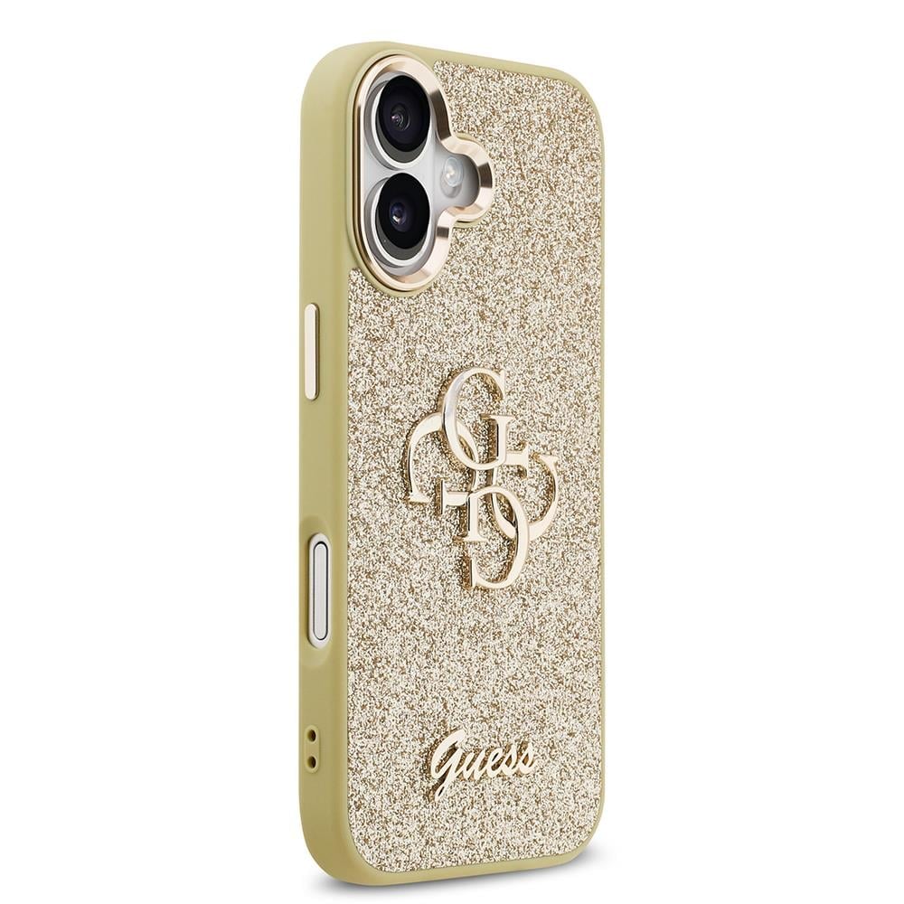 Apple iPhone 17 Kılıf Guess Orjinal Lisanslı 4G Büyük Metal Kamera Çerçeveli ve Logolu Glitter Kapak