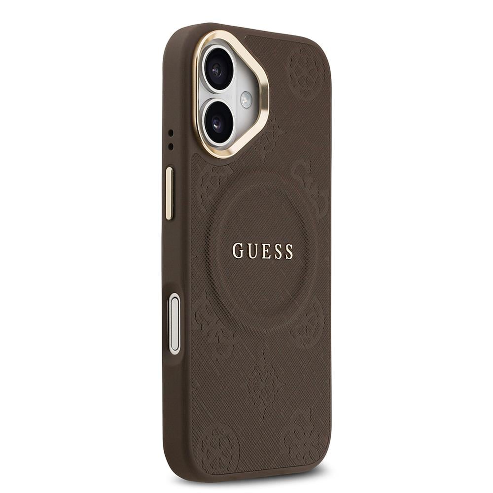 Apple iPhone 17 Kılıf Guess Orjinal Lisanslı M-safe Şarj Özellikli Sıcak Baskılı Yazı Logolu PU Deri Peony Kapak