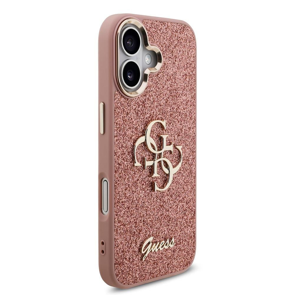 Apple iPhone 17 Kılıf Guess Orjinal Lisanslı 4G Büyük Metal Kamera Çerçeveli ve Logolu Glitter Kapak