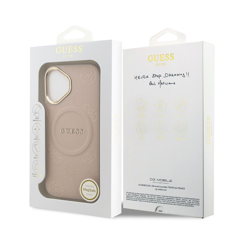 Apple iPhone 17 Kılıf Guess Orjinal Lisanslı M-safe Şarj Özellikli Sıcak Baskılı Yazı Logolu PU Deri Peony Kapak