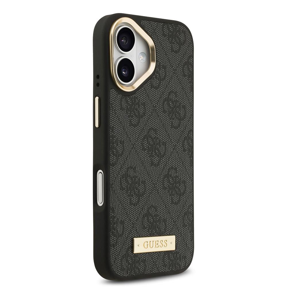 Apple iPhone 17 Kılıf Guess Orjinal Lisanslı M-safe Şarj Özellikli 4G Desenli PU Metal Plaka Klasik Logolu Kapak