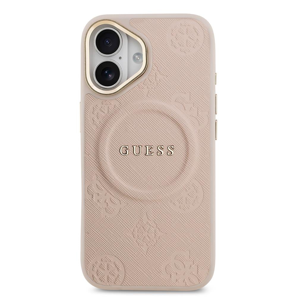 Apple iPhone 17 Kılıf Guess Orjinal Lisanslı M-safe Şarj Özellikli Sıcak Baskılı Yazı Logolu PU Deri Peony Kapak