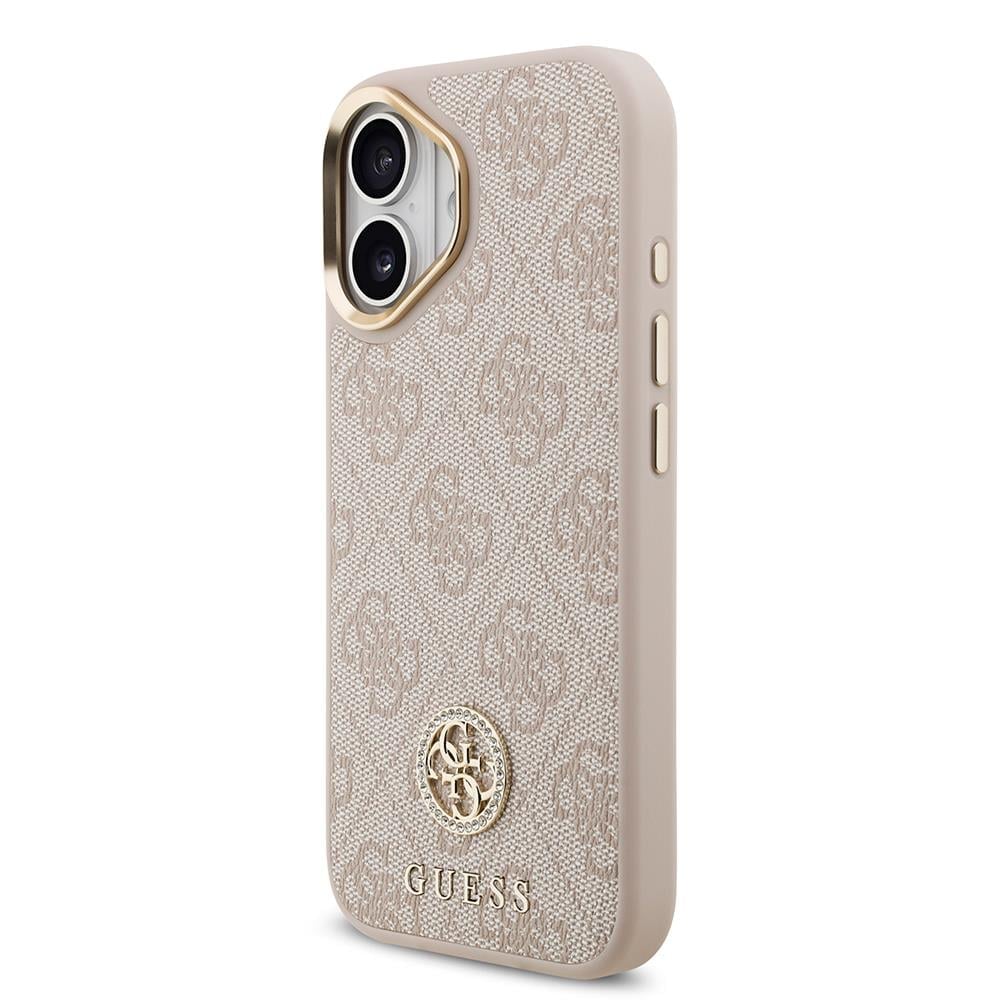 Apple iPhone 17 Kılıf Guess Orjinal Lisanslı M-safe Şarj Özellikli Gold Metal Kamera Çerçeveli Taşlı 4G Logolu Kapak