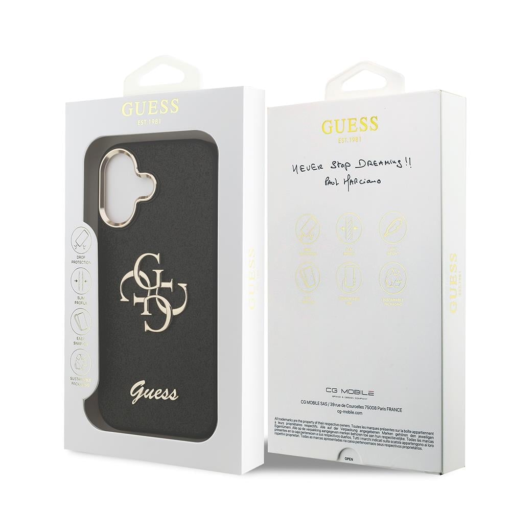 Apple iPhone 17 Kılıf Guess Orjinal Lisanslı 4G Büyük Metal Kamera Çerçeveli ve Logolu Glitter Kapak