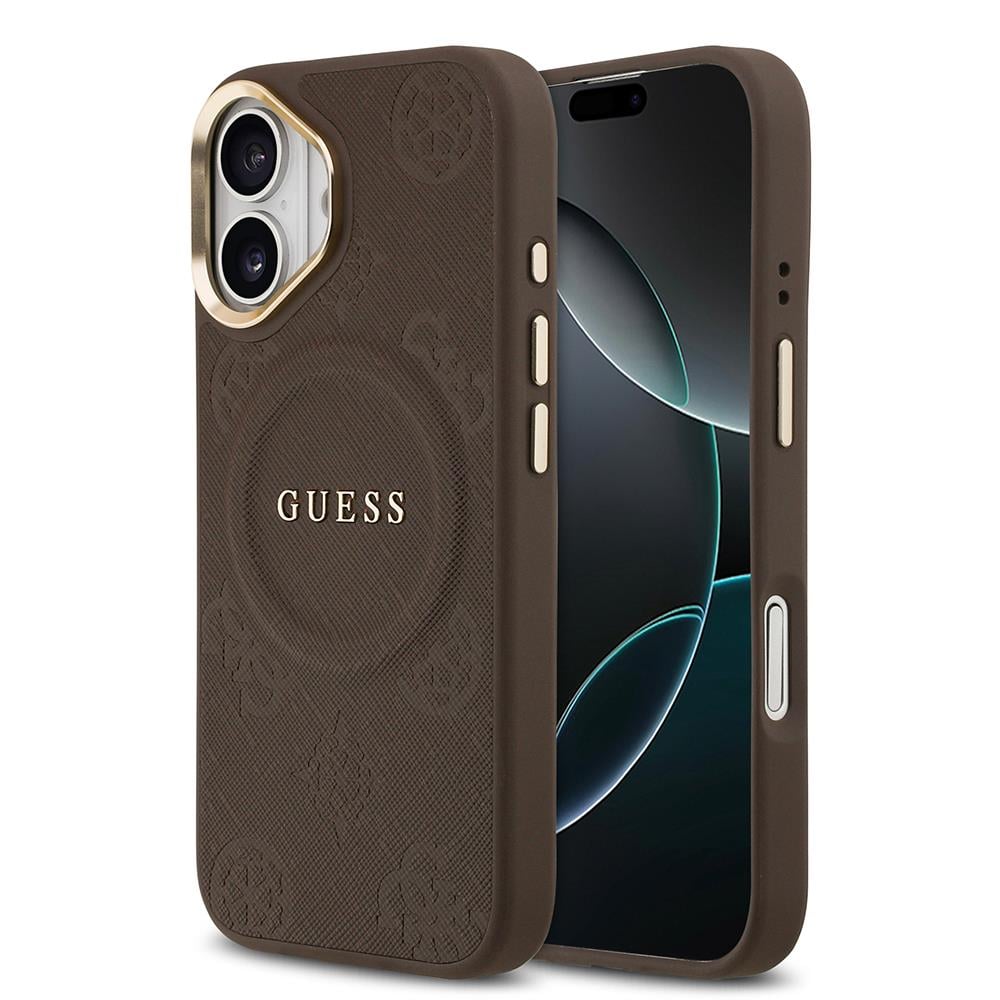 Apple iPhone 17 Kılıf Guess Orjinal Lisanslı M-safe Şarj Özellikli Sıcak Baskılı Yazı Logolu PU Deri Peony Kapak