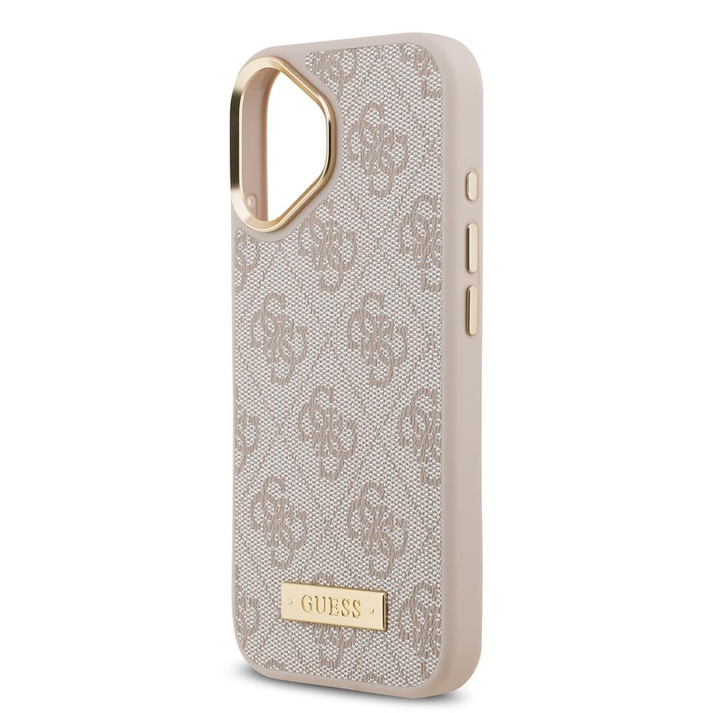 Apple iPhone 17 Kılıf Guess Orjinal Lisanslı M-safe Şarj Özellikli 4G Desenli PU Metal Plaka Klasik Logolu Kapak