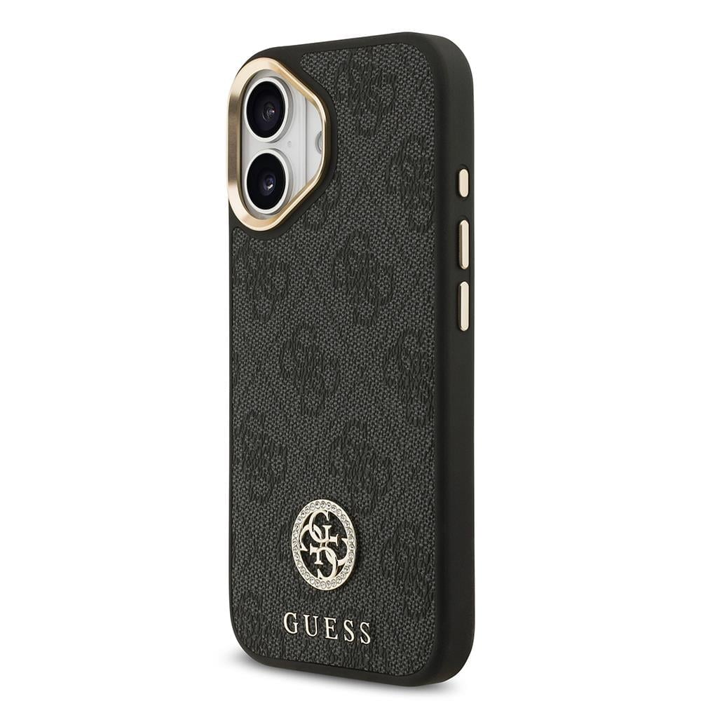 Apple iPhone 17 Kılıf Guess Orjinal Lisanslı M-safe Şarj Özellikli Gold Metal Kamera Çerçeveli Taşlı 4G Logolu Kapak