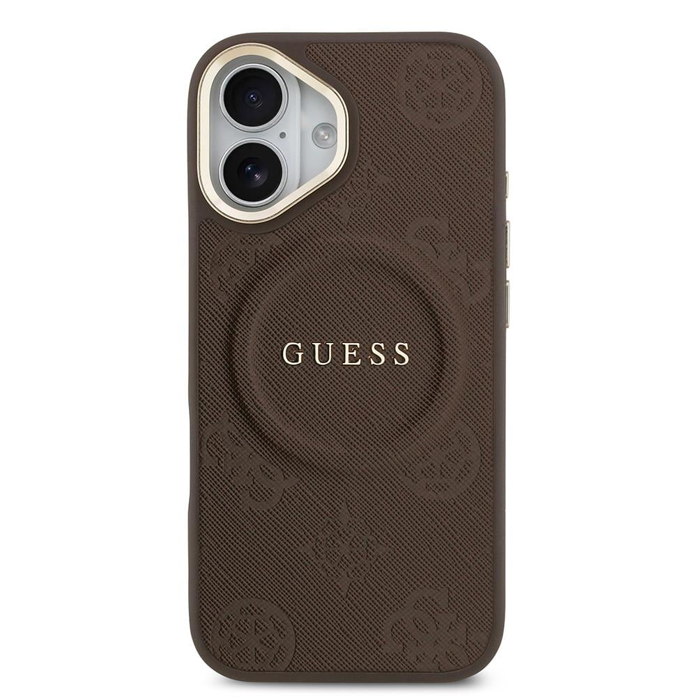 Apple iPhone 17 Kılıf Guess Orjinal Lisanslı M-safe Şarj Özellikli Sıcak Baskılı Yazı Logolu PU Deri Peony Kapak