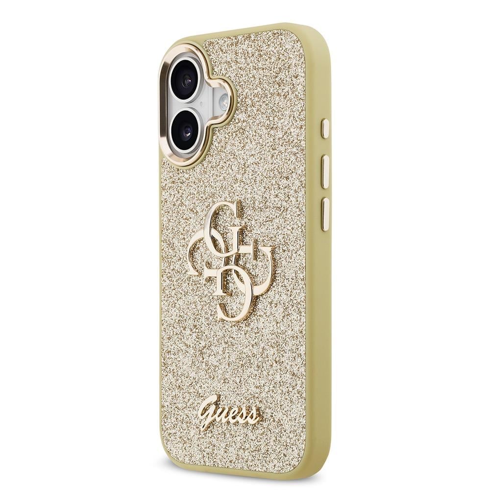 Apple iPhone 17 Kılıf Guess Orjinal Lisanslı 4G Büyük Metal Kamera Çerçeveli ve Logolu Glitter Kapak