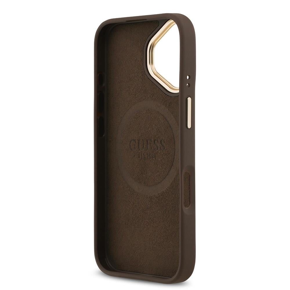 Apple iPhone 17 Kılıf Guess Orjinal Lisanslı M-safe Şarj Özellikli 4G Desenli PU Metal Plaka Klasik Logolu Kapak